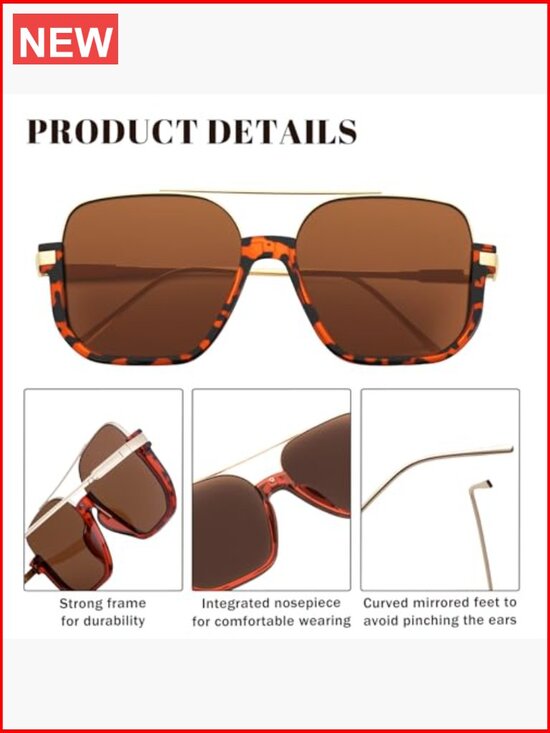 3 Pcs Retro Oversized Aviator Sunglasses Semi Rimless UV Protection main image 6